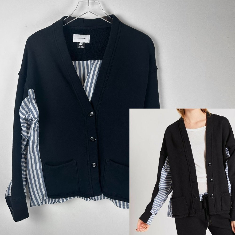 Current Elliott Redrafted Cardigan Stripe Button Front Black Blue White Size 0